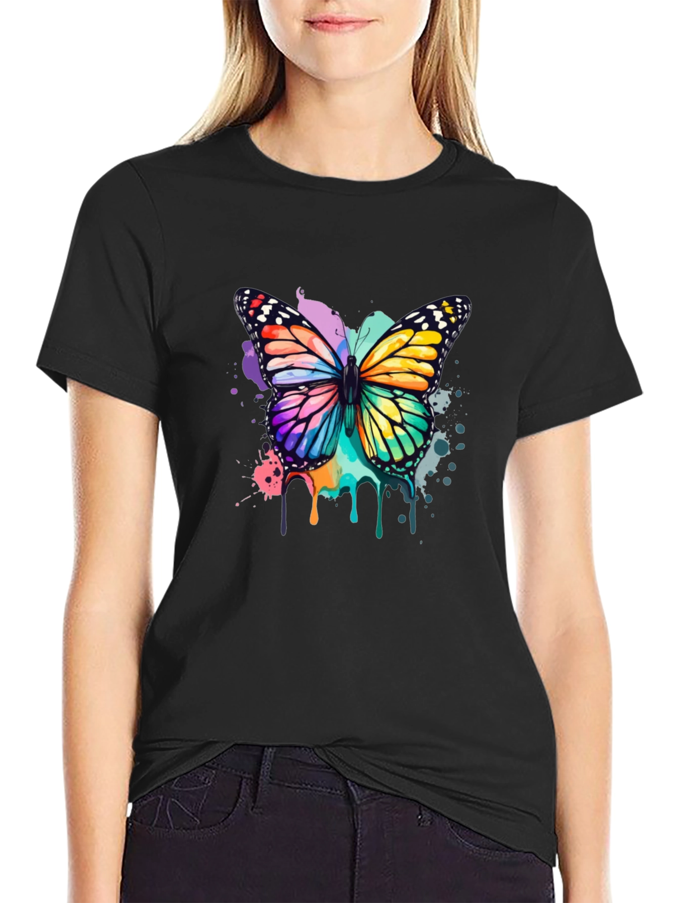 Butterfly Watercolor Graphic Tee - Black