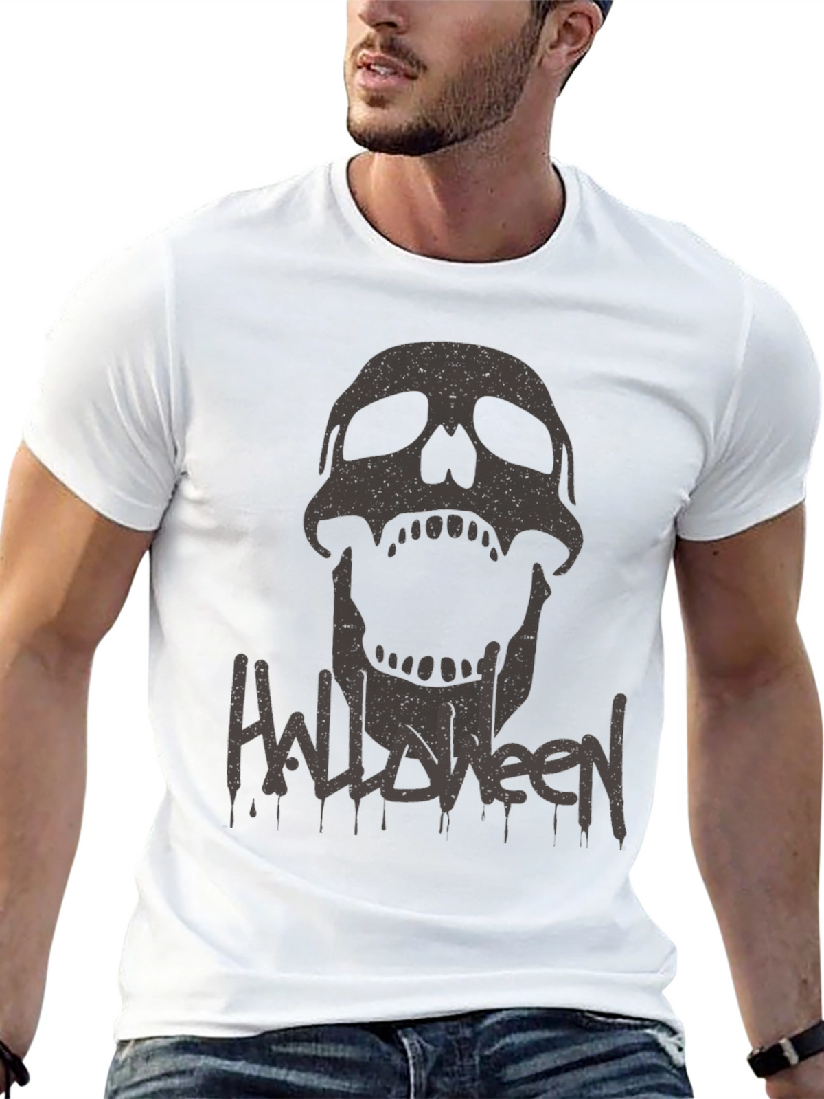 Halloween Skull Graphic Tee - Mens Black T-Shirt