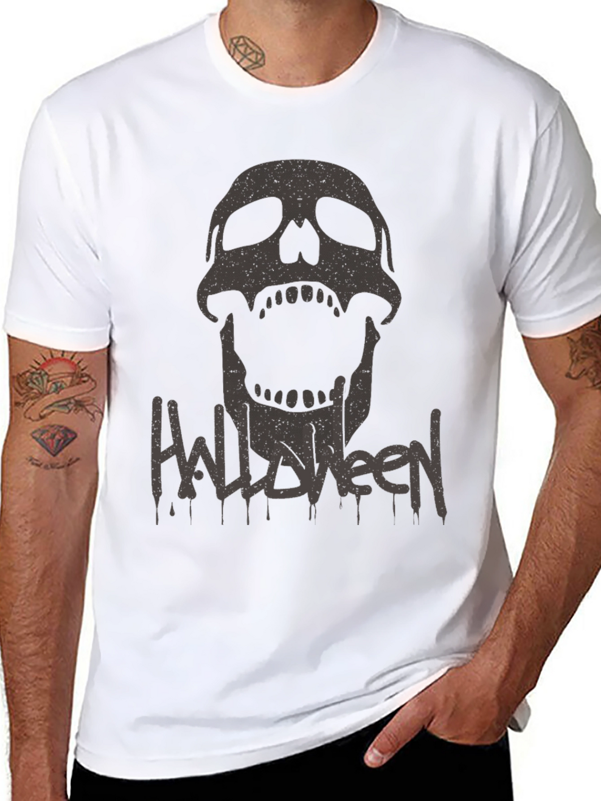 Halloween Skull Graphic Tee - Mens Black T-Shirt