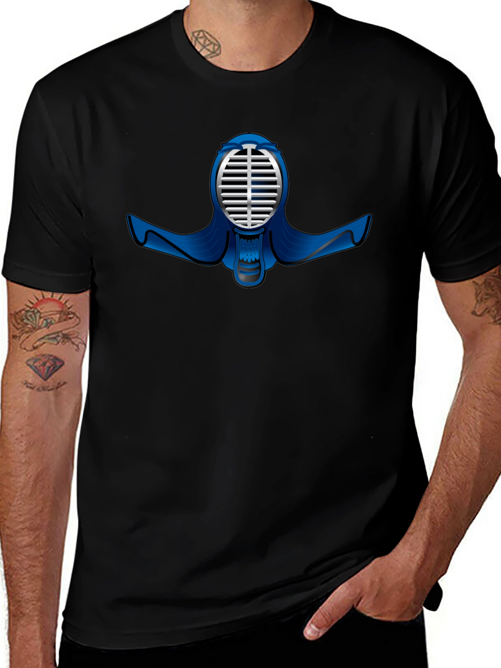 Black T-Shirt with Kendo Mask Design