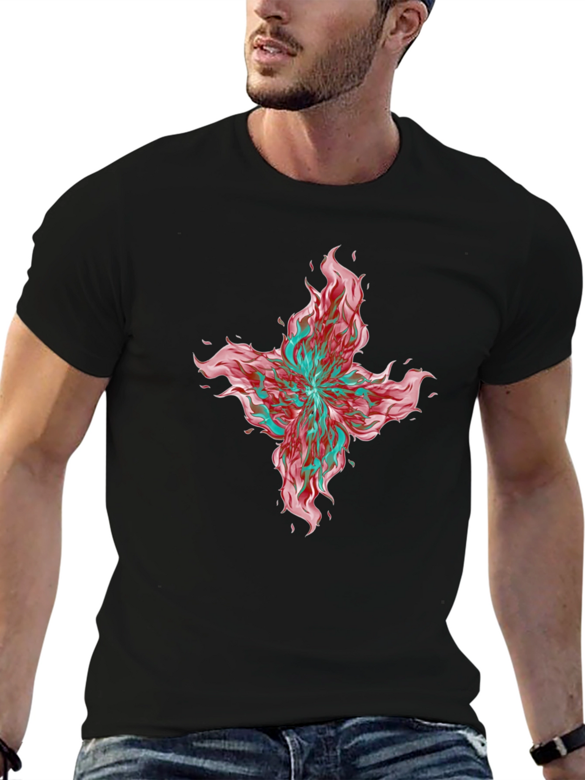 Graphic Print T-Shirt - Bold Floral Design