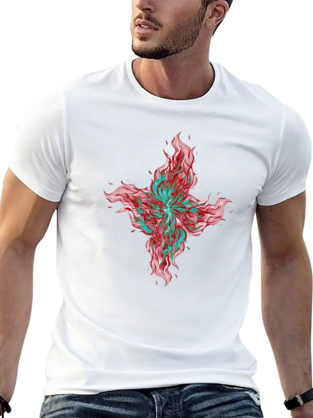 Graphic Print T-Shirt - Bold Floral Design