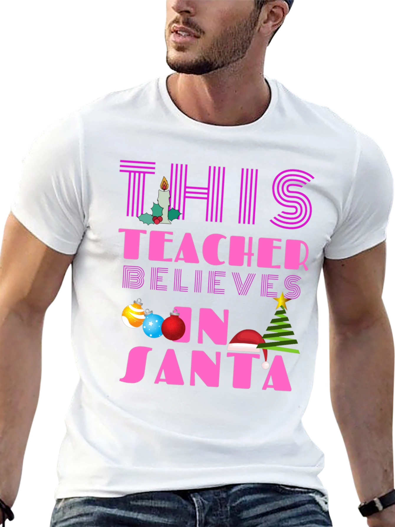 Teacher Believes in Santa T-Shirt Christmas Holiday