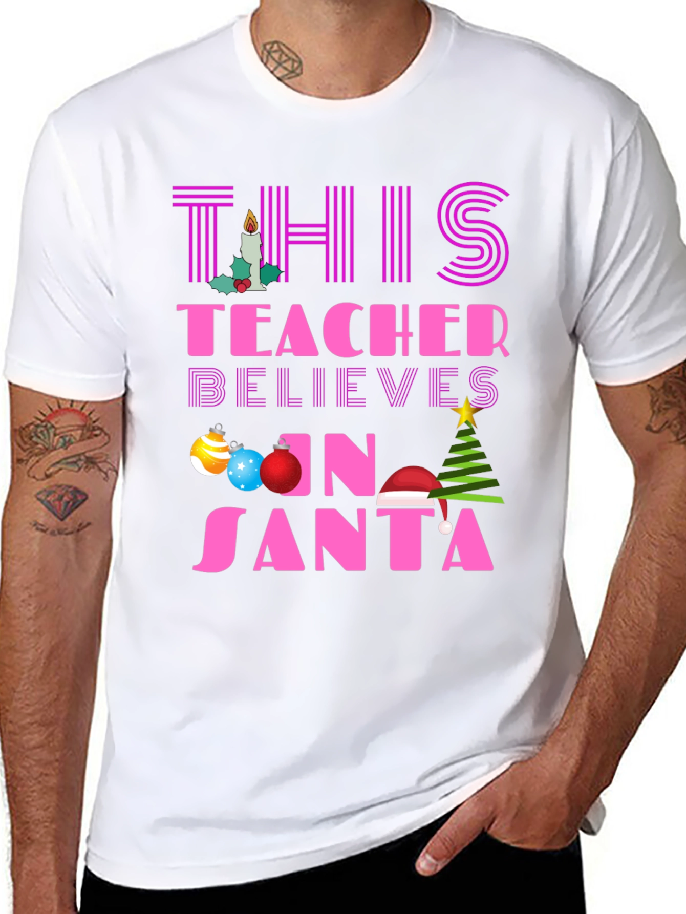 Teacher Believes in Santa T-Shirt Christmas Holiday