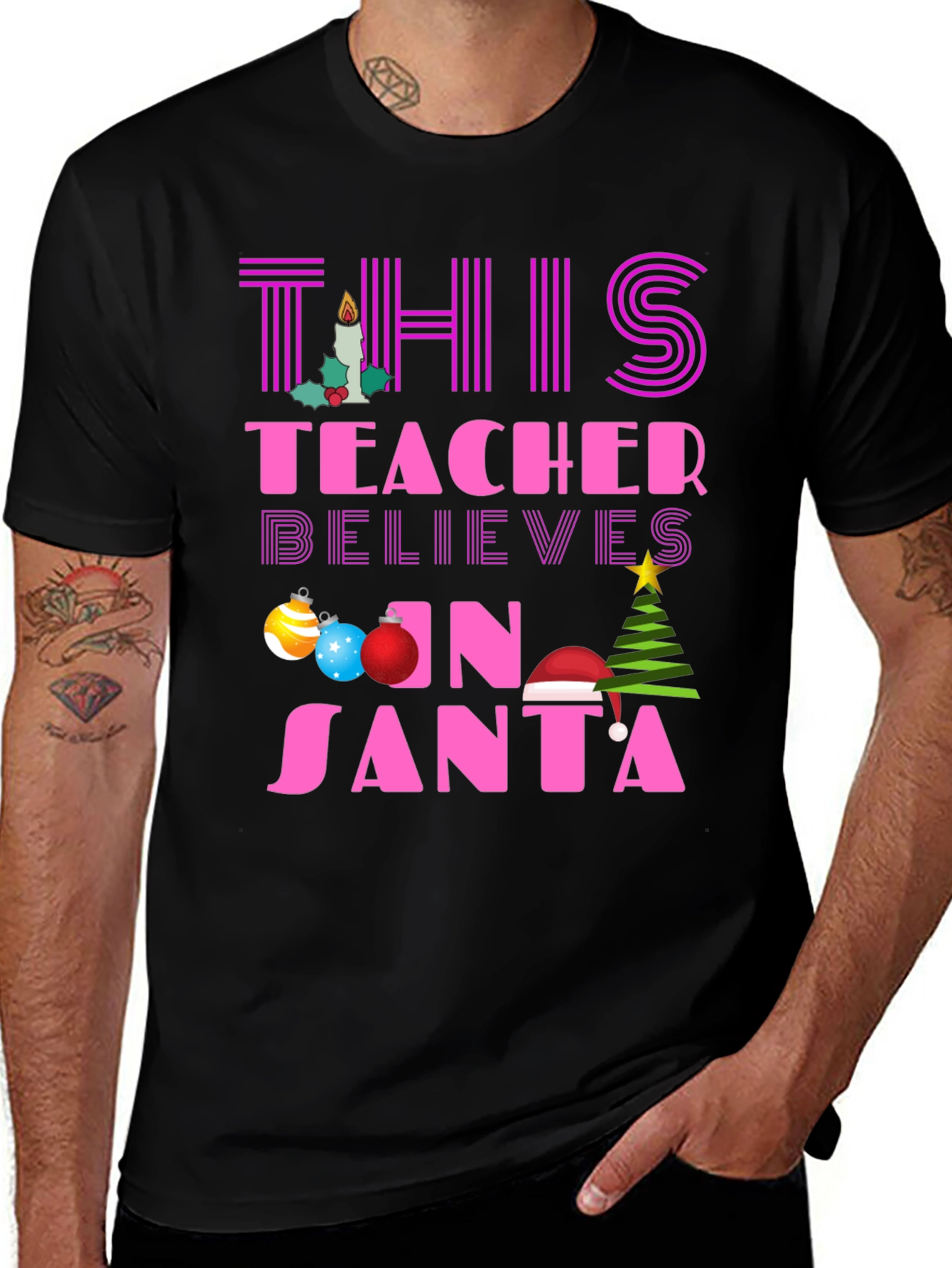 Teacher Believes in Santa T-Shirt Christmas Holiday