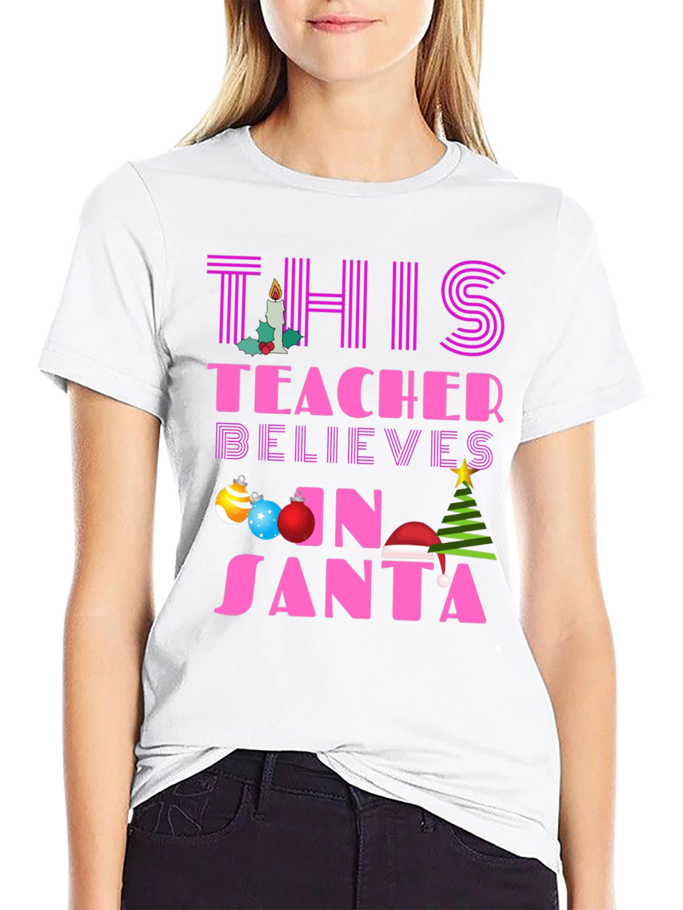 Teacher Believes in Santa T-Shirt Christmas Holiday