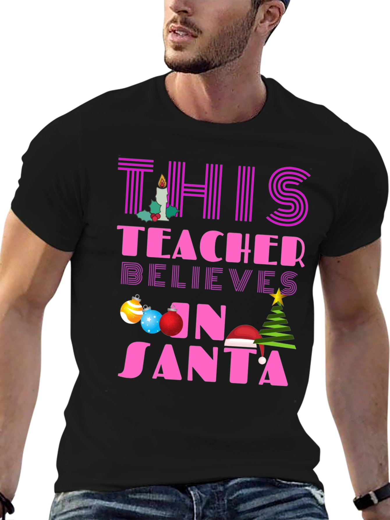 Teacher Believes in Santa T-Shirt Christmas Holiday