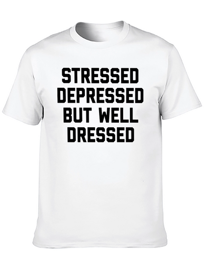 Stressed Depressed Well Dressed Black T-Shirt