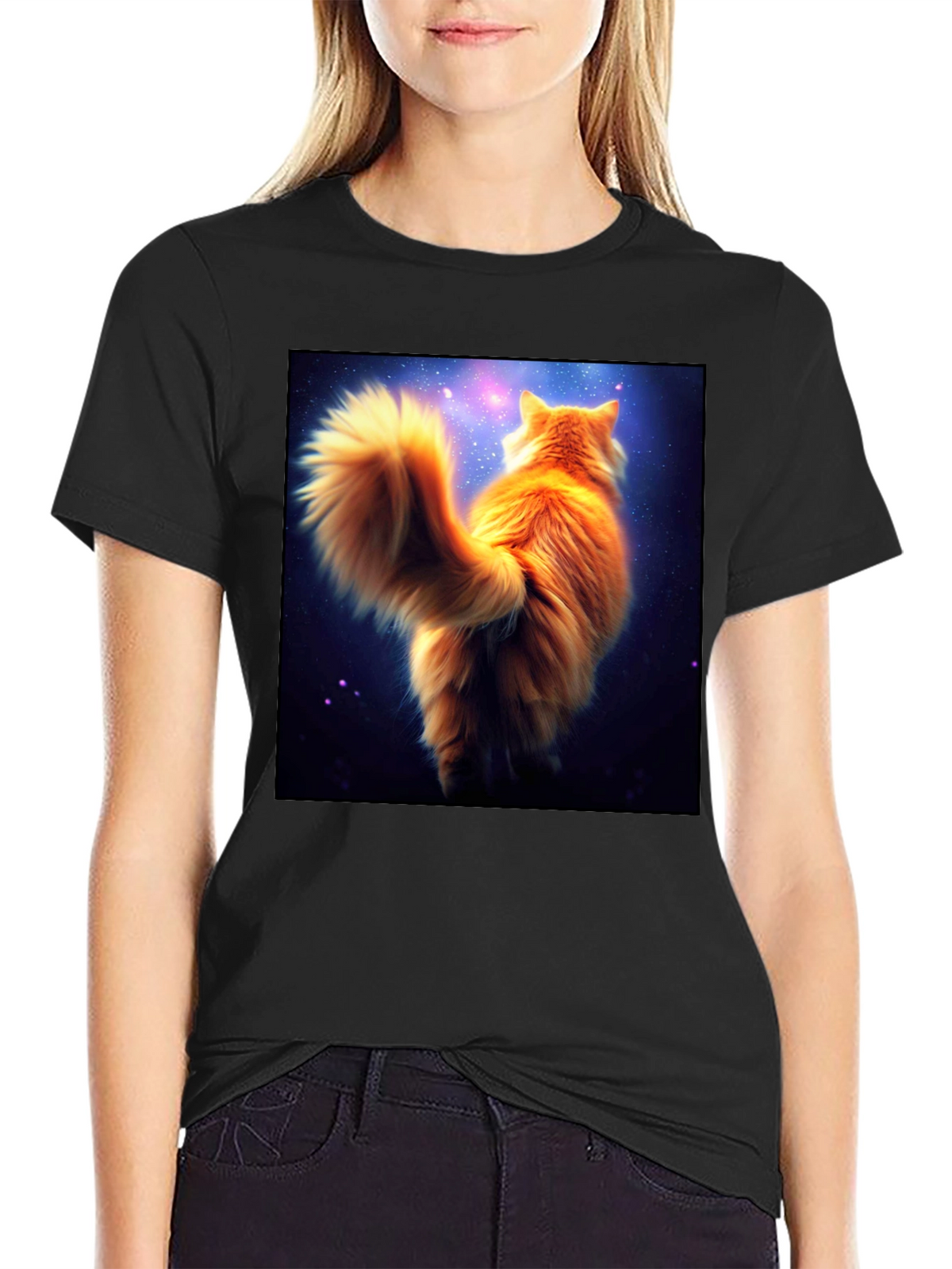 Galaxy Cat T-Shirt - Black Cotton Tee