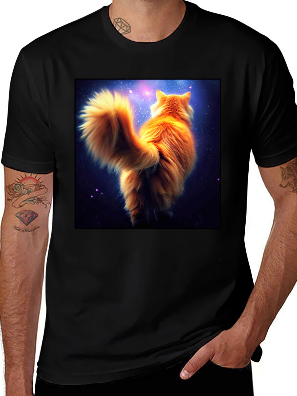 Galaxy Cat T-Shirt - Black Cotton Tee