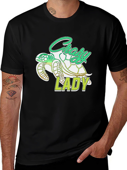Crazy Lady Turtle T-Shirt - Black