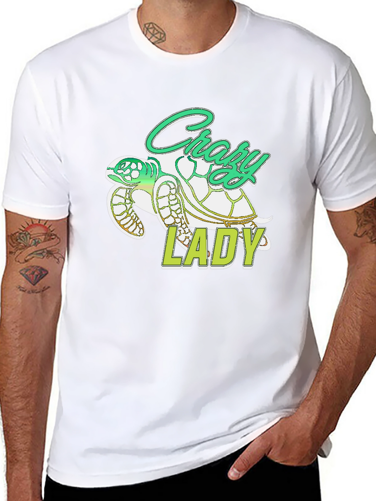 Crazy Lady Turtle T-Shirt - Black