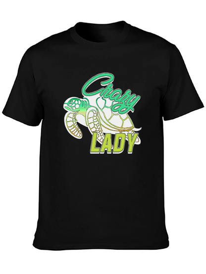 Crazy Lady Turtle T-Shirt - Black