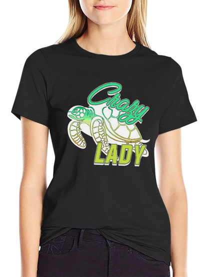 Crazy Lady Turtle T-Shirt - Black