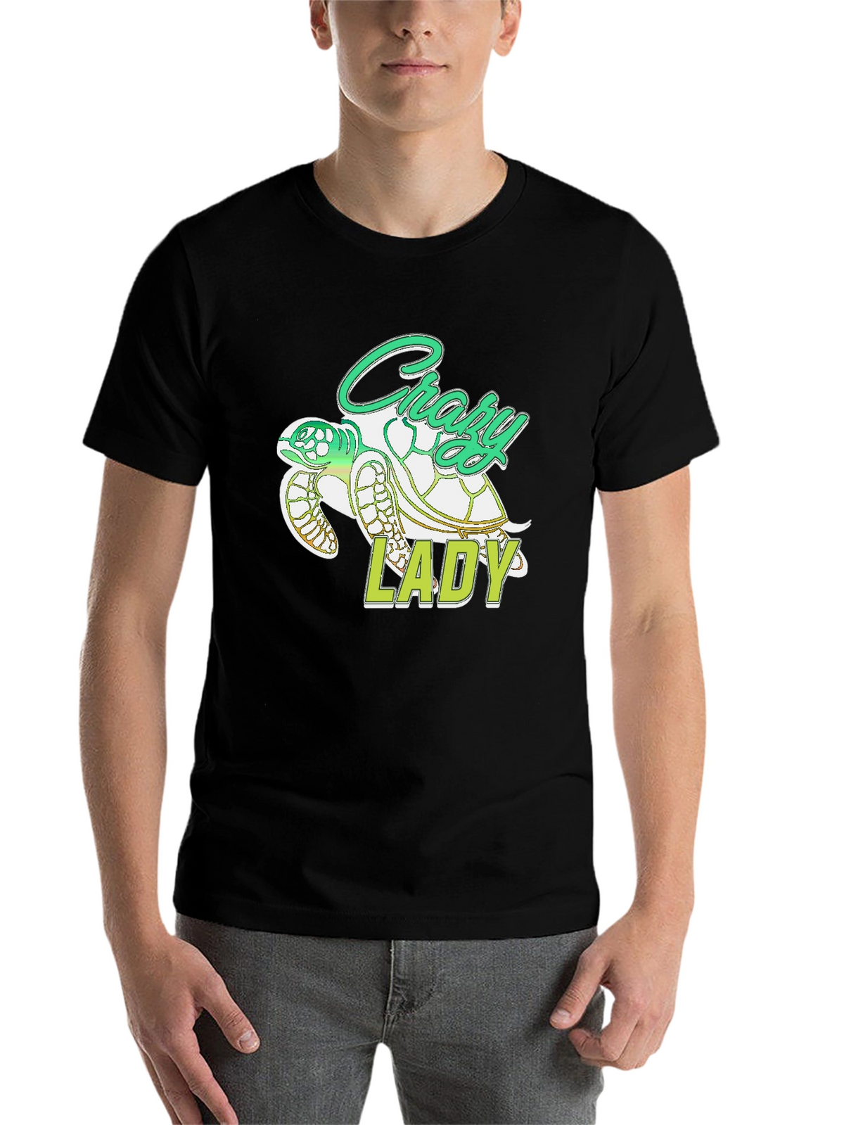 Crazy Lady Turtle T-Shirt - Black