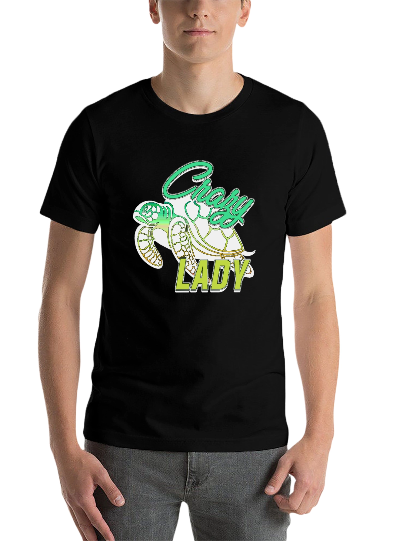 Crazy Lady Turtle T-Shirt - Black
