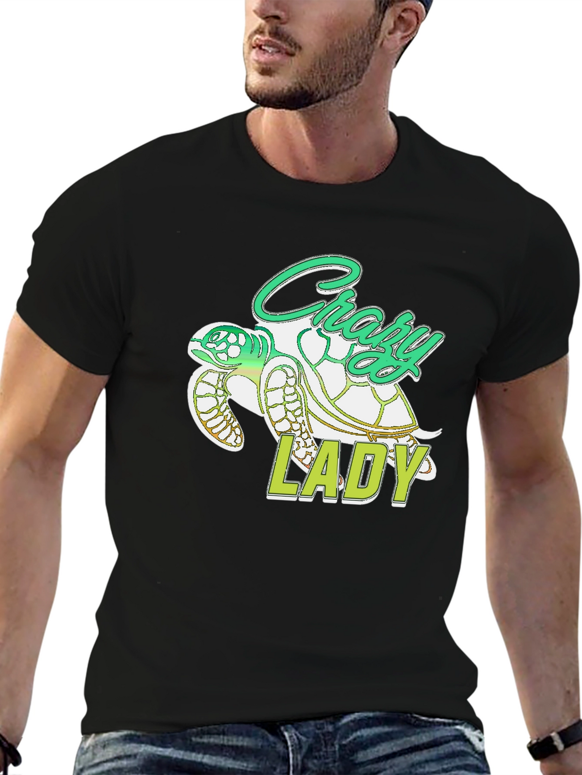 Crazy Lady Turtle T-Shirt - Black