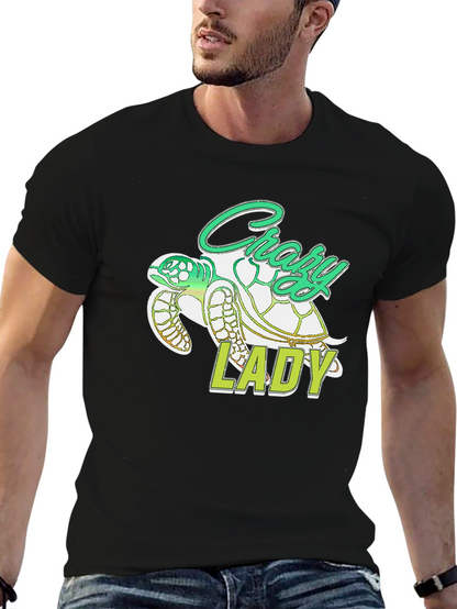 Crazy Lady Turtle T-Shirt - Black