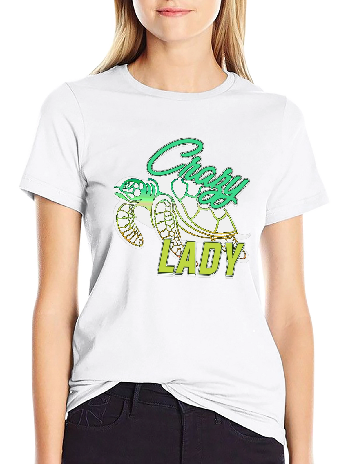 Crazy Lady Turtle T-Shirt - Black