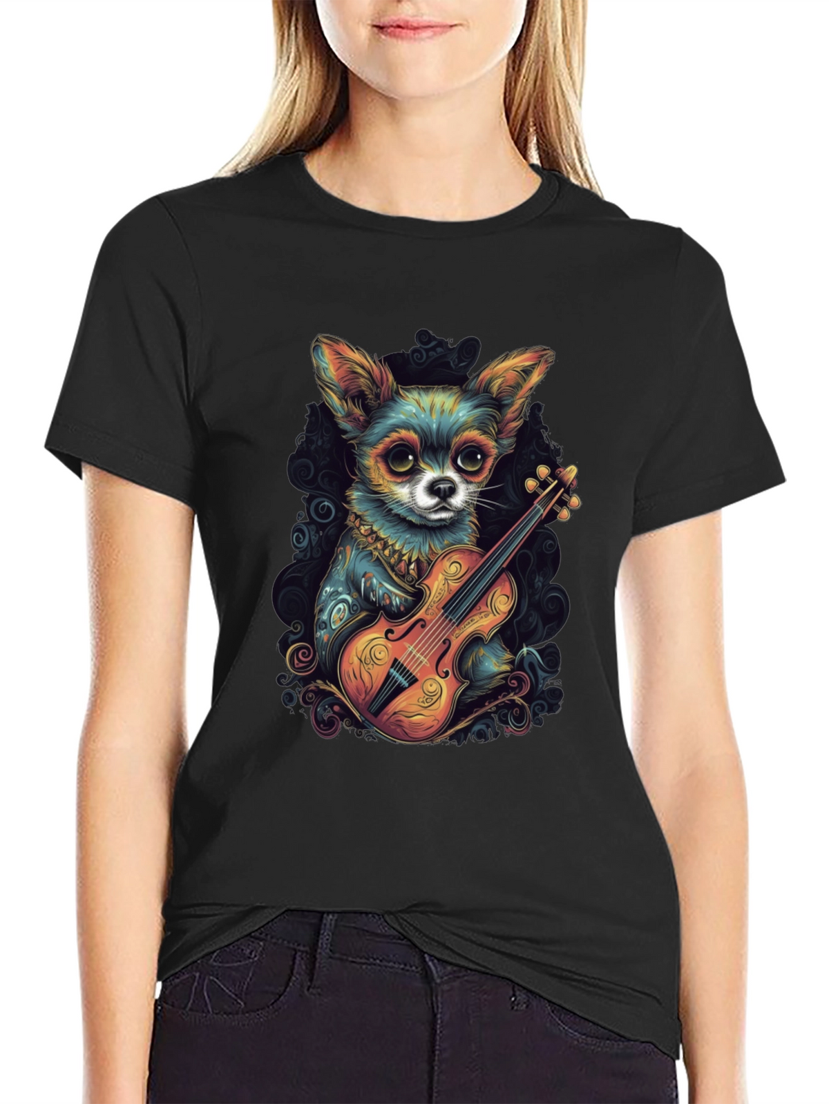 Chihuahua Violinist Graphic T-Shirt