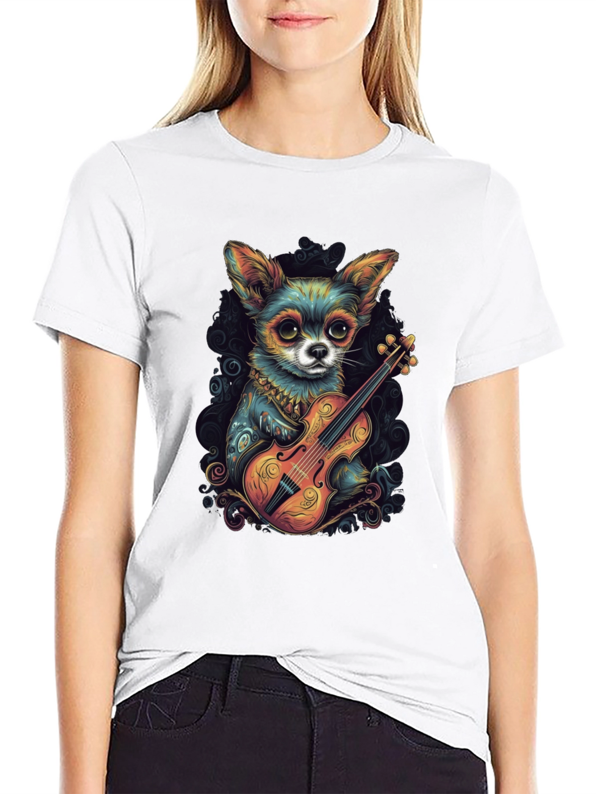 Chihuahua Violinist Graphic T-Shirt