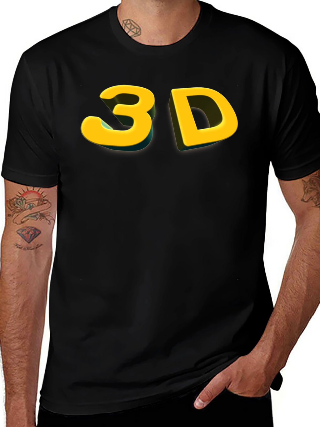 Bold 3D Graphic Tee - Black Cotton Blend