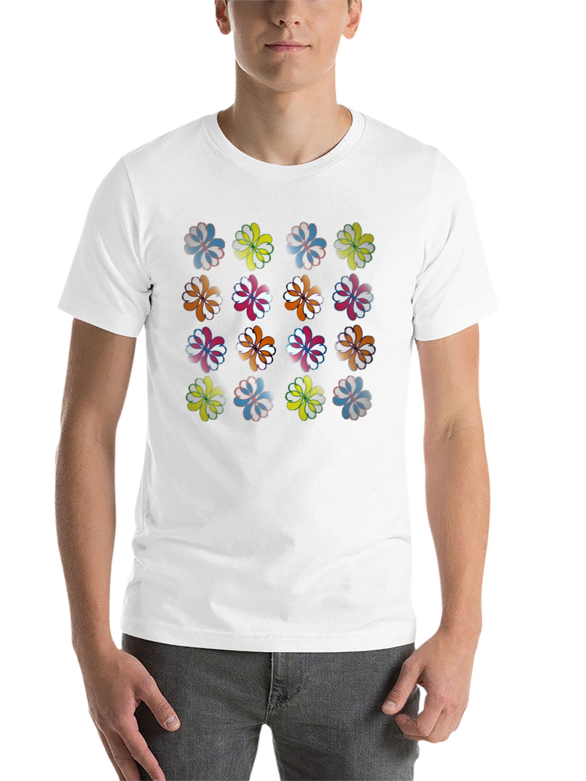 Floral Pattern Crew Neck T-Shirt - Black