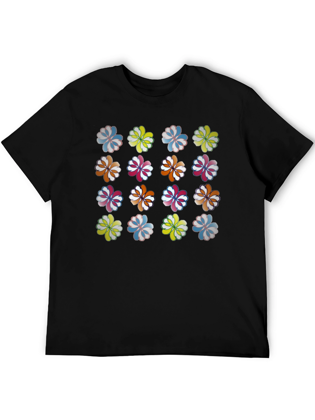Floral Pattern Crew Neck T-Shirt - Black