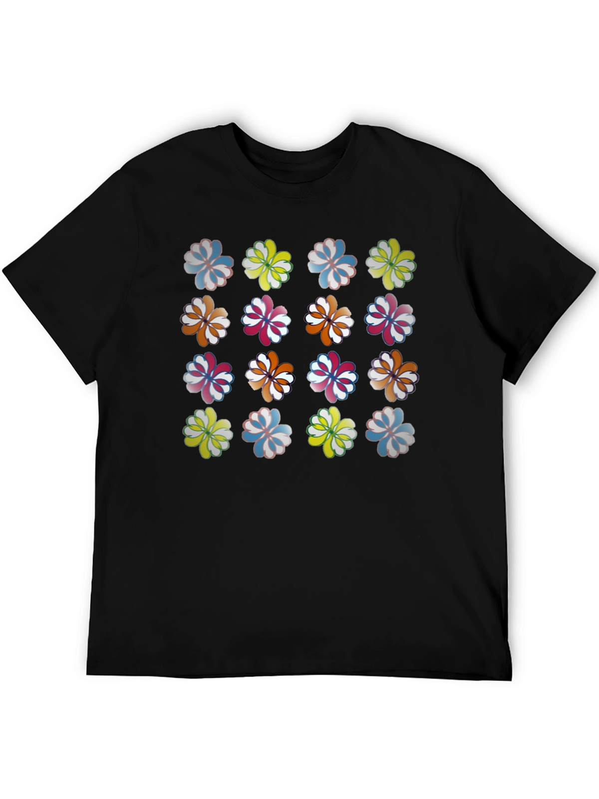 Floral Pattern Crew Neck T-Shirt - Black