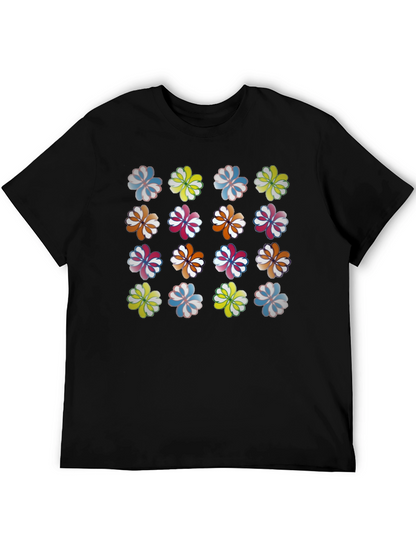 Floral Pattern Crew Neck T-Shirt - Black