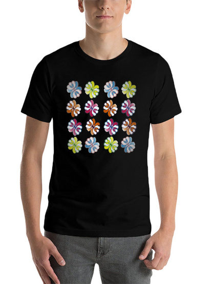 Floral Pattern Crew Neck T-Shirt - Black