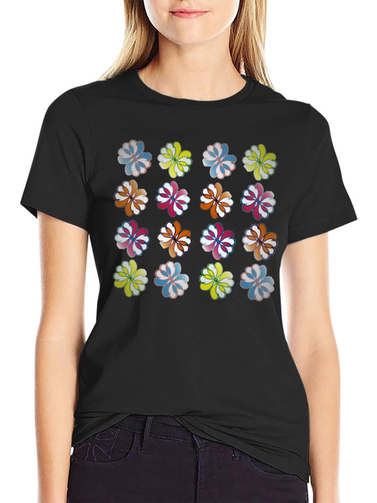 Floral Pattern Crew Neck T-Shirt - Black