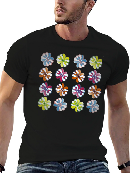 Floral Pattern Crew Neck T-Shirt - Black