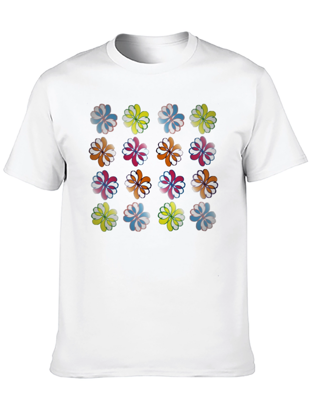 Floral Pattern Crew Neck T-Shirt - Black