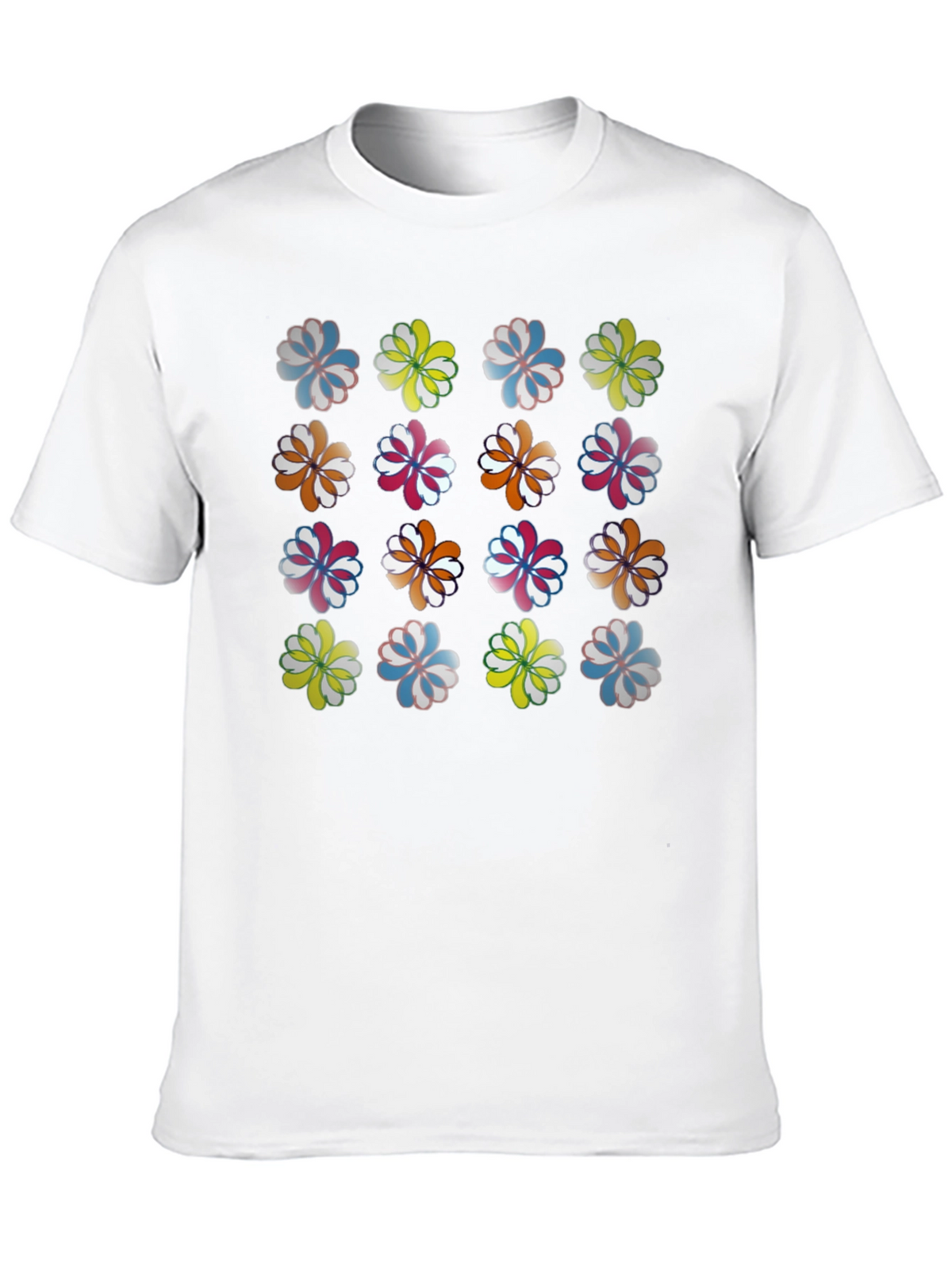 Floral Pattern Crew Neck T-Shirt - Black