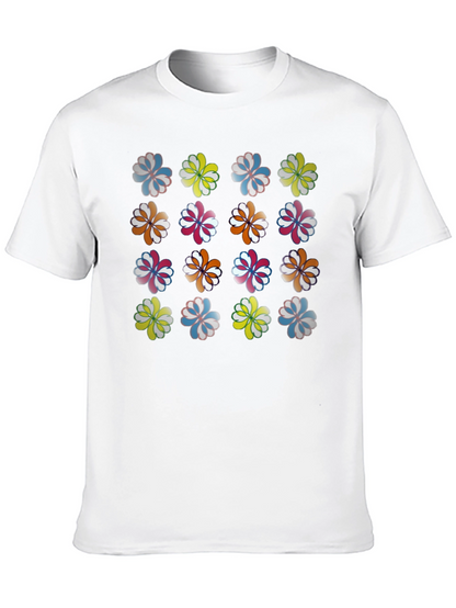 Floral Pattern Crew Neck T-Shirt - Black