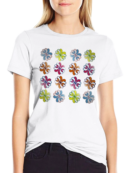 Floral Pattern Crew Neck T-Shirt - Black