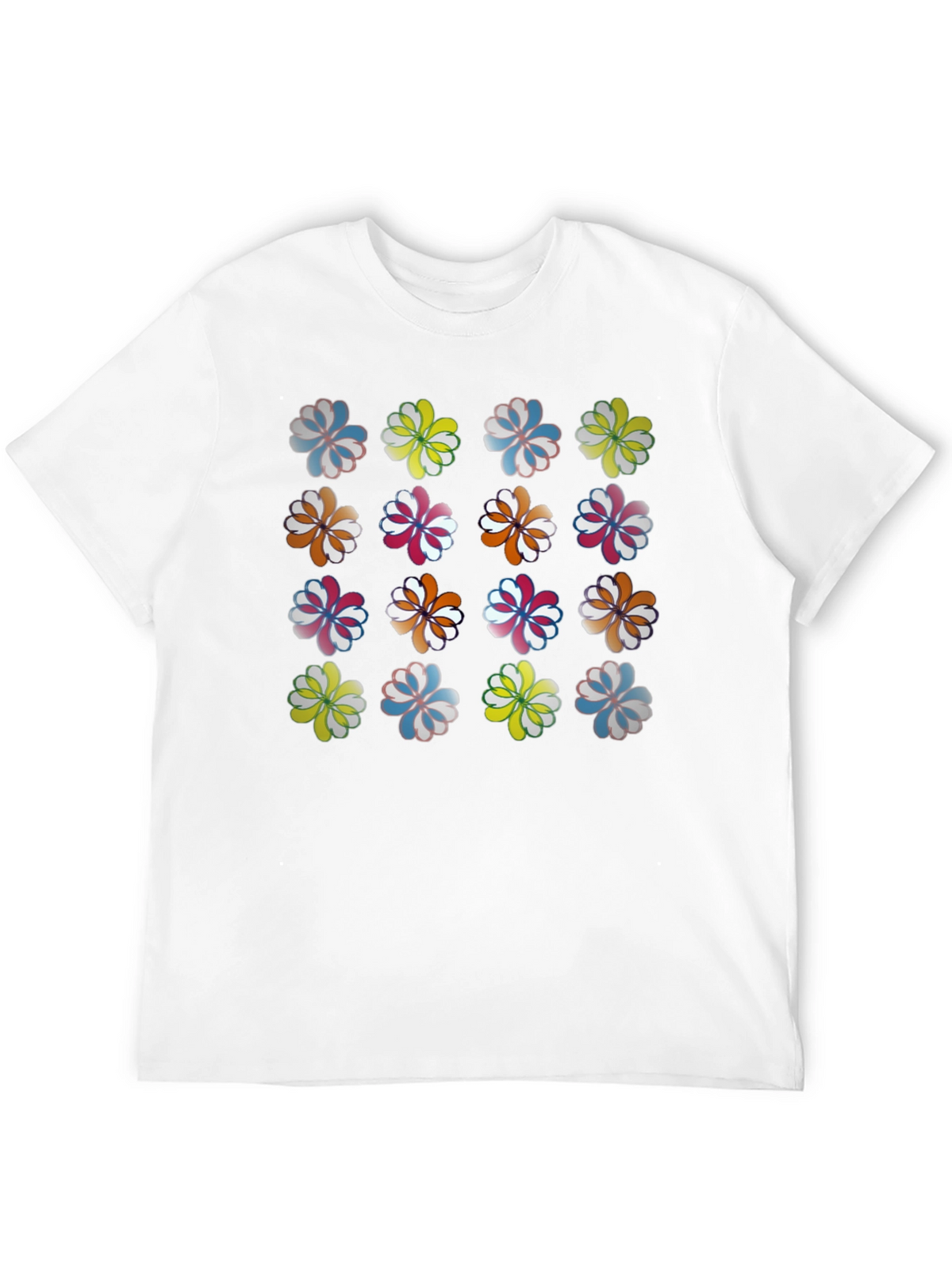 Floral Pattern Crew Neck T-Shirt - Black