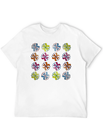 Floral Pattern Crew Neck T-Shirt - Black