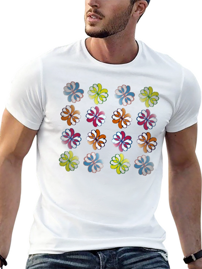 Floral Pattern Crew Neck T-Shirt - Black