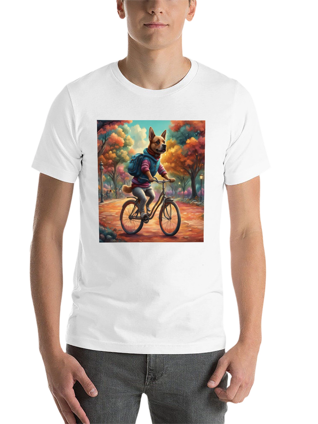 Dog on Bike T-Shirt - Whimsical Park Design