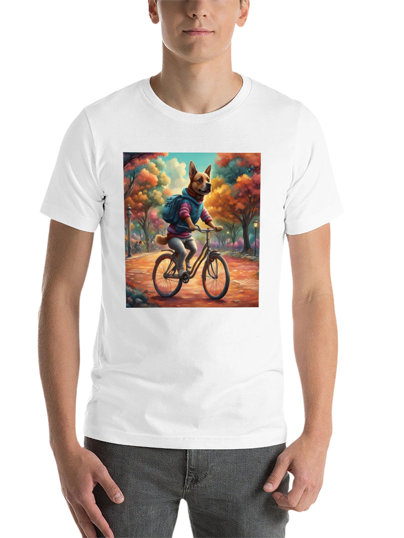 Dog on Bike T-Shirt - Whimsical Park Design
