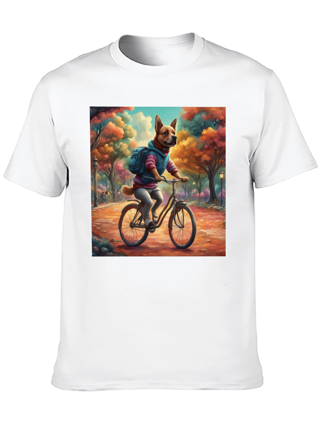 Dog on Bike T-Shirt - Whimsical Park Design