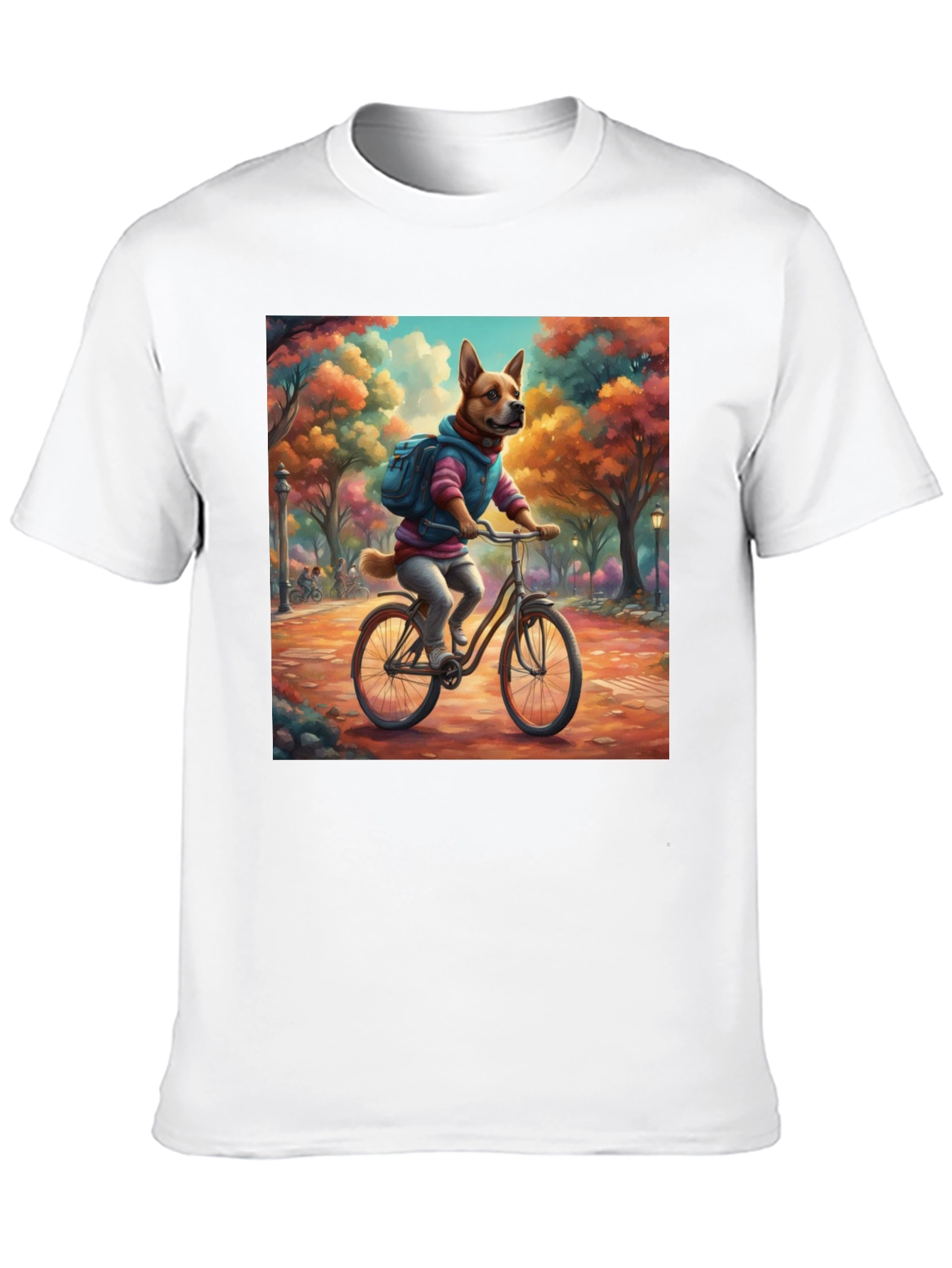 Dog on Bike T-Shirt - Whimsical Park Design