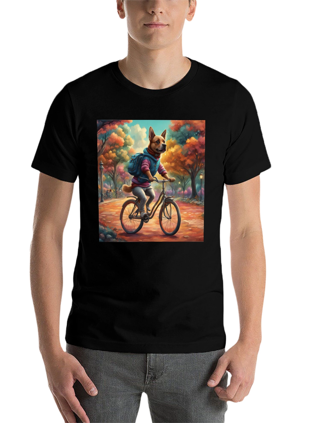 Dog on Bike T-Shirt - Whimsical Park Design