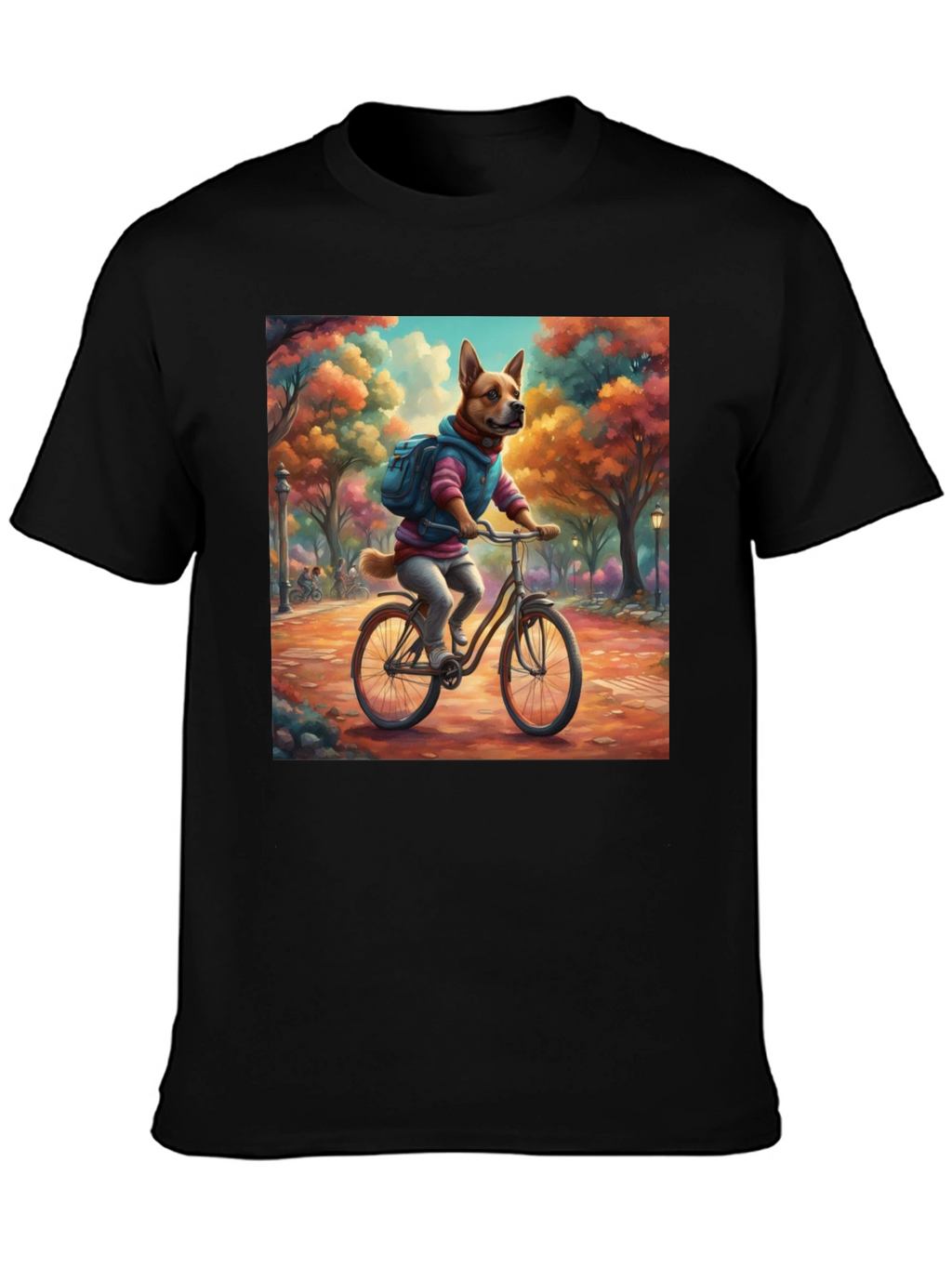 Dog on Bike T-Shirt - Whimsical Park Design