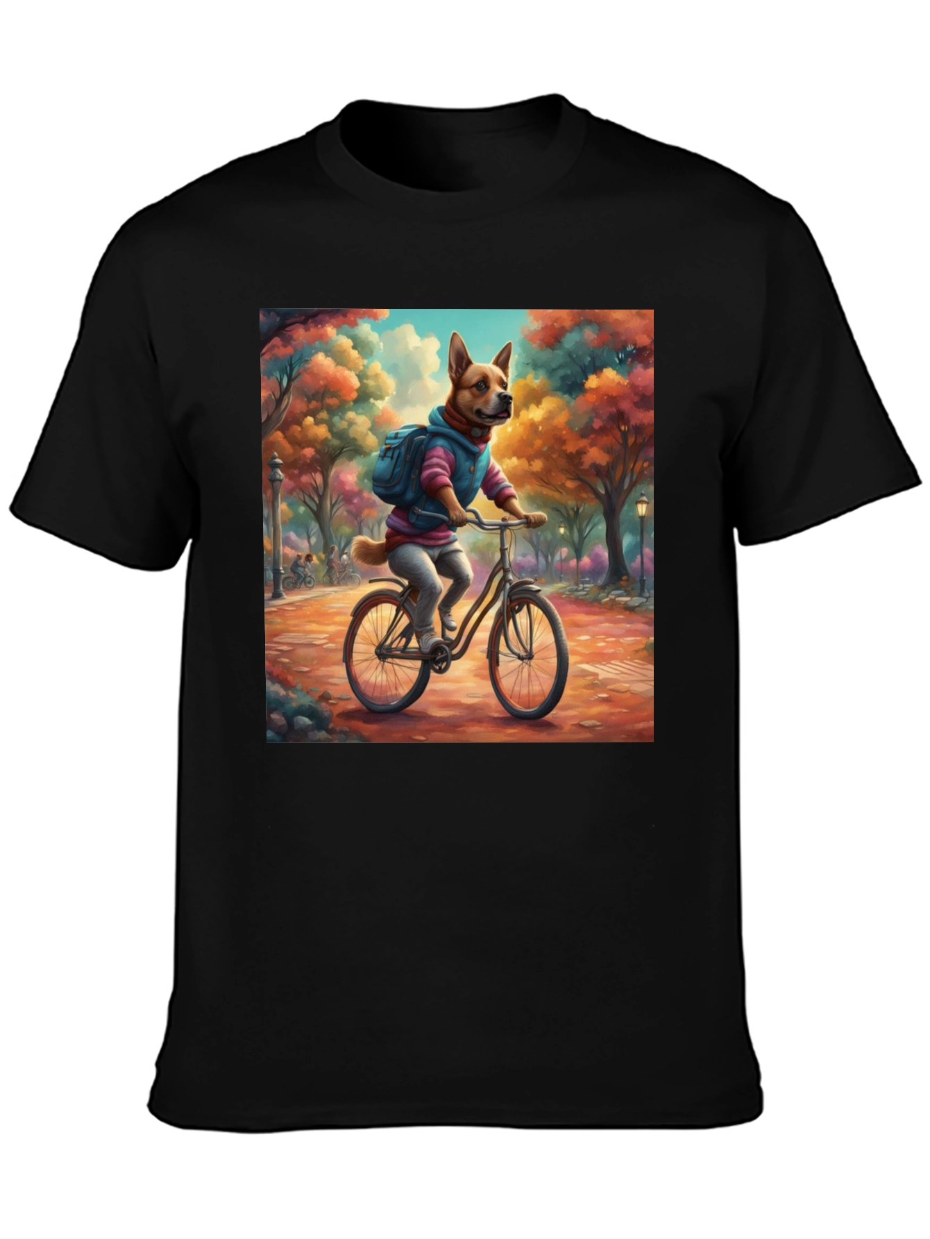 Dog on Bike T-Shirt - Whimsical Park Design