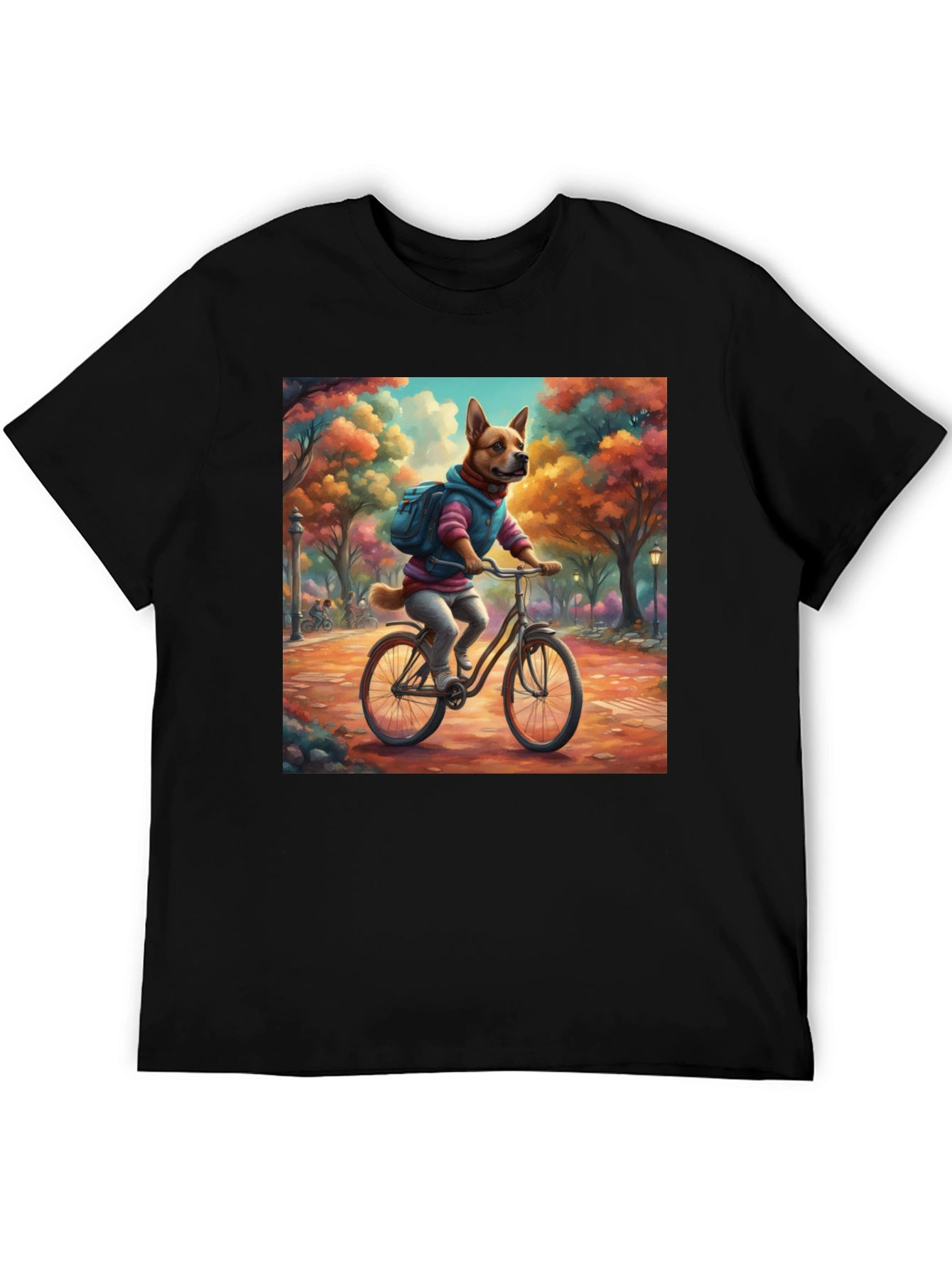 Dog on Bike T-Shirt - Whimsical Park Design