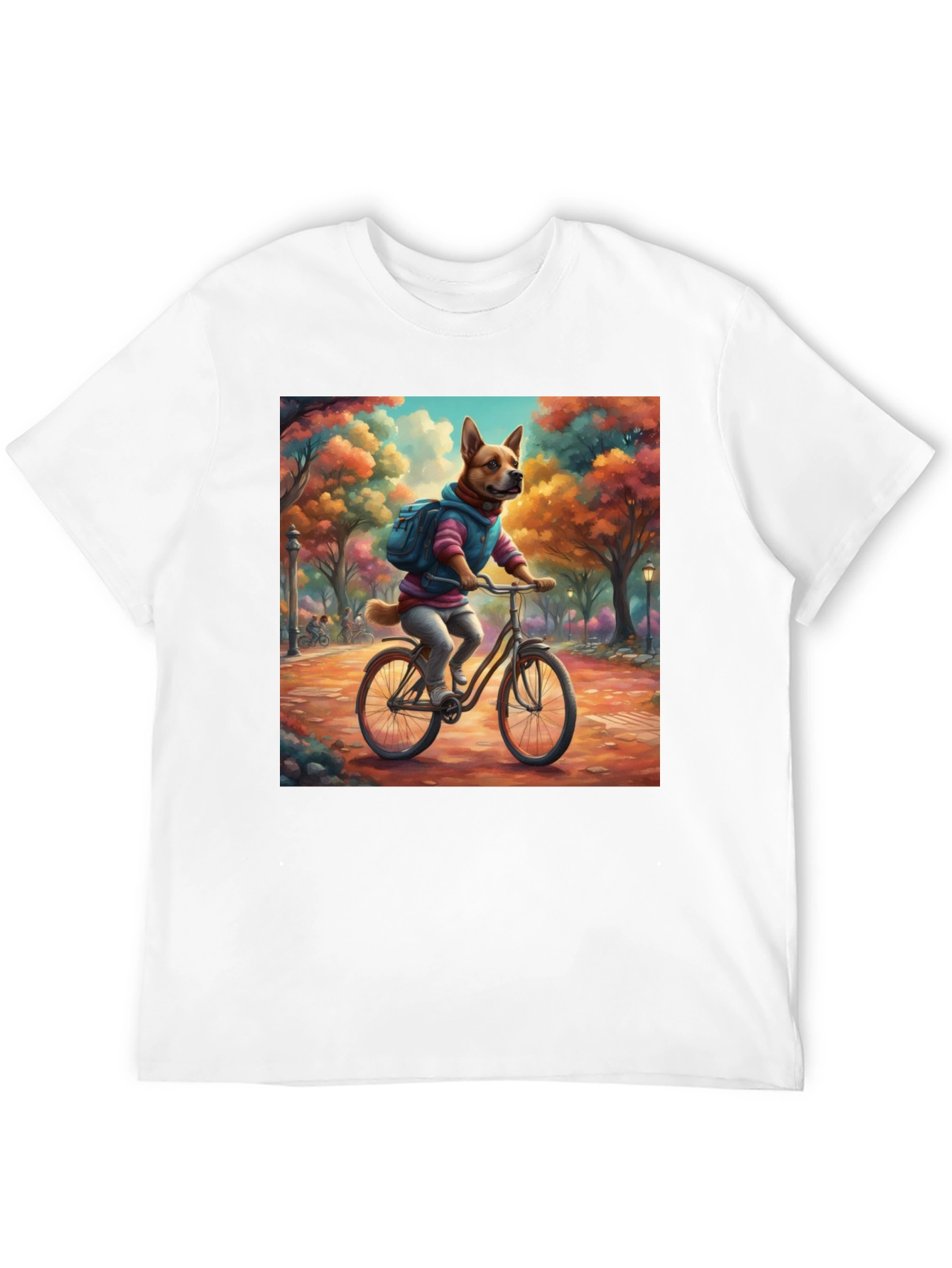 Dog on Bike T-Shirt - Whimsical Park Design