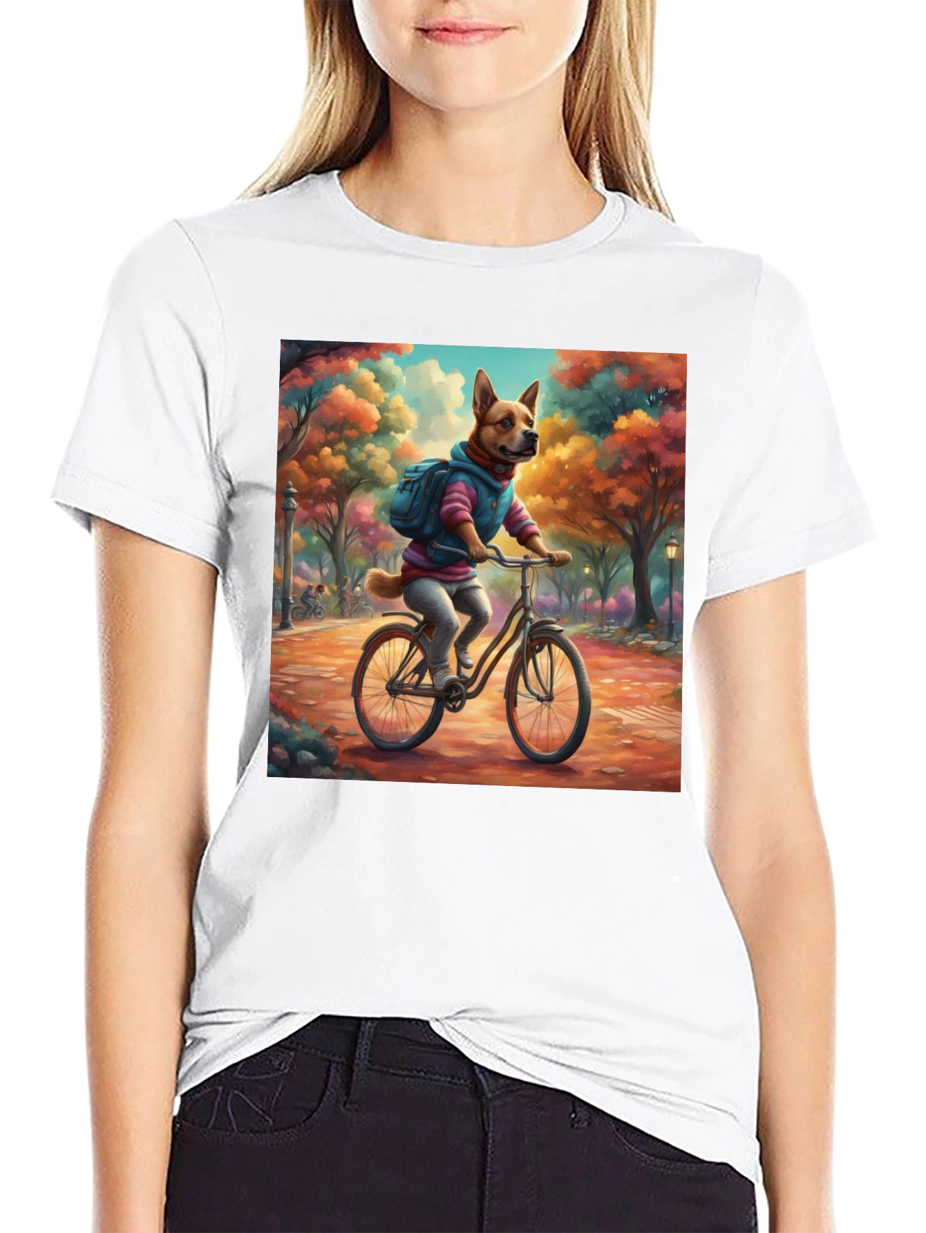 Dog on Bike T-Shirt - Whimsical Park Design